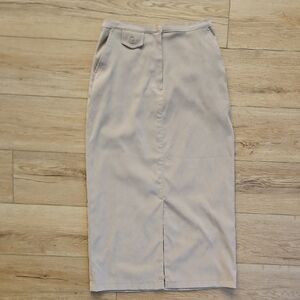 Denim&Co Khaki Tan Pencil Skirt Front Slit, Zip Up Closure Soft Suede Like